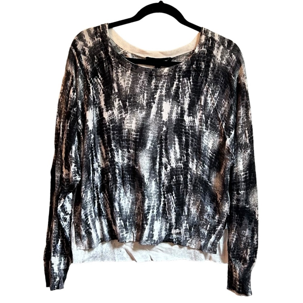 DKNY Lightweight Cropped Stretch Sweater Knit SZ Large in Black Ivory‎ NEW